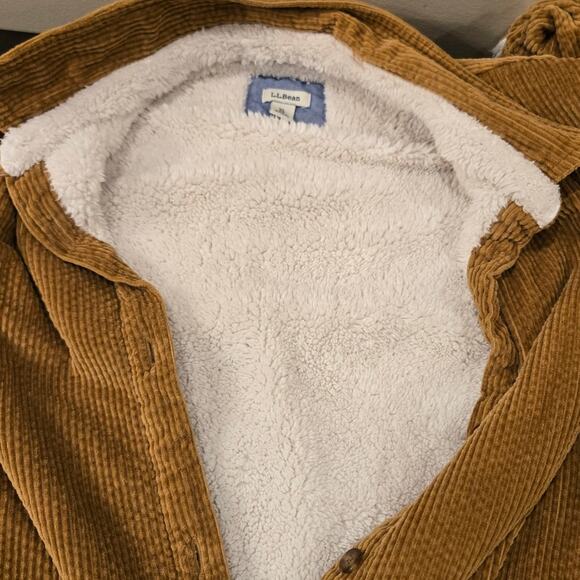 LL Bean Corduroy Relaxed Sherpa Lined Shacket Shirt Jacket Womens XL Brown - Picture 8 of 12
